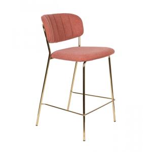 Tabouret de bar en velours rose avec structure dorée