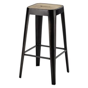 Tabouret de bar industriel en bois de manguier et métal H69