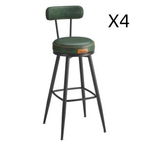 Tabouret de bar lot de 4 PU avec coutures hauteur 76 cm noi…