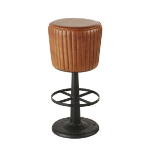 Tabouret de bar matelassé en cuir de buffle marron et acier…