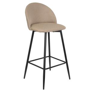 Tabouret de bar métal noir et assise tissu beige 40x50x99cm