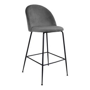 Tabouret de bar nordique en velours pieds noir gris