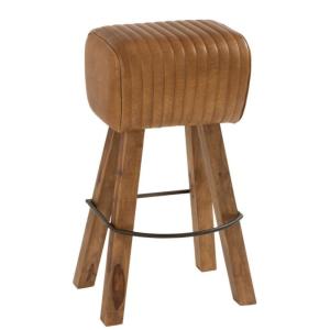 Tabouret de bar rétro en cuir HOPE Marron 43x37x75cm