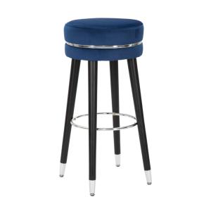 Tabouret de bar rond en tissu bleu avec pieds en bois Ø cm…