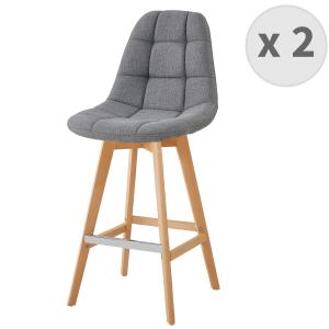 Tabouret de bar scandinave tissu Gris pied hêtre (x2)