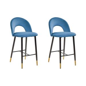 Tabouret de bar Set de 2 Velours Bleu