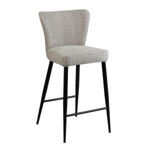 Tabouret  de bar tissu gris clair chiné pieds métal noir ma…