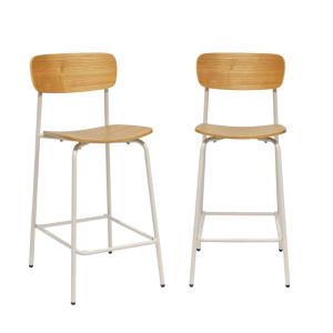 Tabouret de bar vintage effet frêne et pieds métal beige (l…