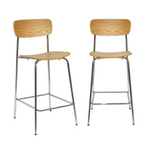 Tabouret de bar vintage effet frêne et pieds métal chromé (…