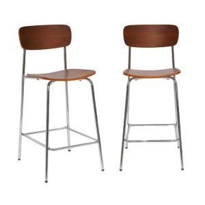 Tabouret de bar vintage effet noyer et pieds métal chromé (…