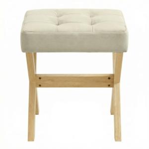 Tabouret de coiffeuse rembourré pied en bois beige et natur…