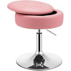 Tabouret de coiffeuse rose avec rangement hauteur 51-66 cm