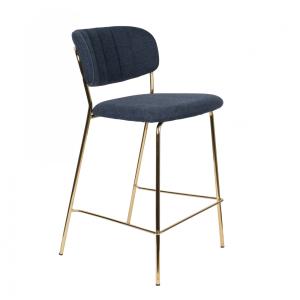 Tabouret de comptoir en velours bleu et structure dorée