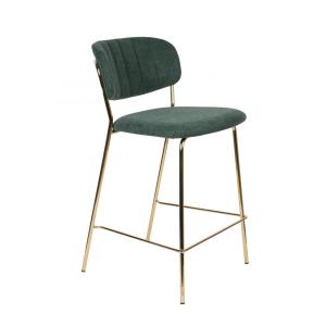 Tabouret de comptoir en velours vert avec structure dorée