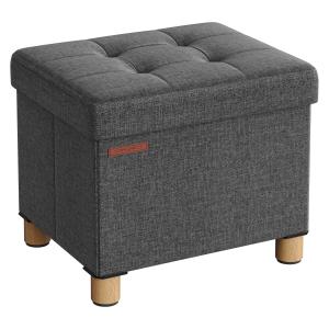 Tabouret de rangement 41 x 31 x 31 cm tissu façon lin gris…