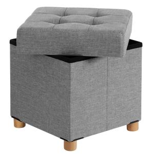 Tabouret de rangement pliable 40 x 38 x 38 cm tissu gris cl…