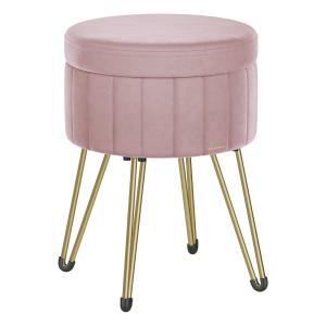 Tabouret de rangement rond 4 pieds en métal rose