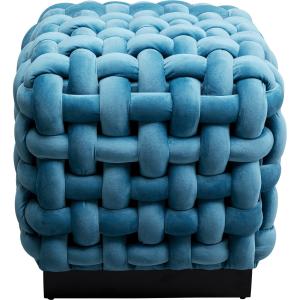 Tabouret effet tressé en velours bleu