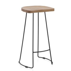 Tabouret en bois d'acacia avec pieds en métal noir