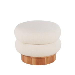 Tabouret en bois d'acacia et bouclettes blanches