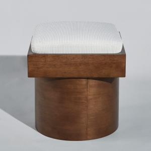 Tabouret en bois d'hévéa et textile blanc