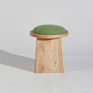 Tabouret en bois de manguier et coussin amovible vert