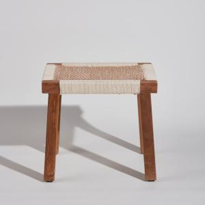 Tabouret en bois de manguier et tressage en coton