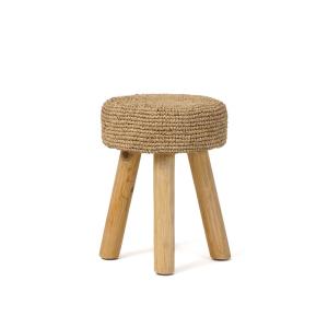 Tabouret en bois de teck et raphia naturel 35x35x45 cm