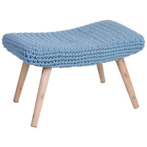 Tabouret en bois et coton tressé bleu 67x30x43h cm