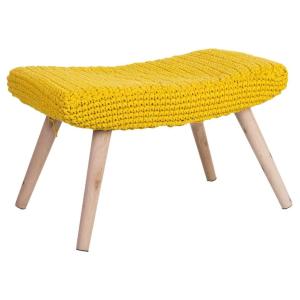 Tabouret en bois et coton tressé jaune 67x30x43h cm