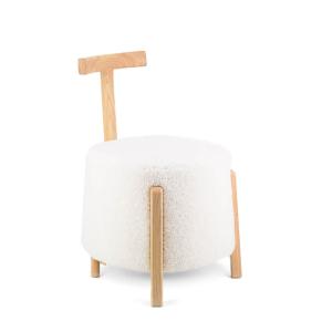 Tabouret en bois et laine blanche