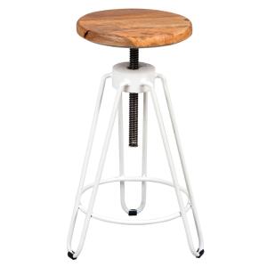 Tabouret en bois massif et métal blanc