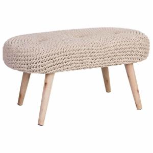 Tabouret en coton tissé beige et bois 82x43x43h cm