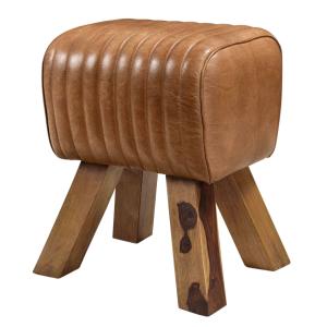 Tabouret en cuir marron et bois de manguier