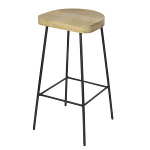 Tabouret en manguier massif et acier noir H75