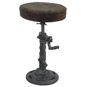 Tabouret en métal et cuir marron 32x32x57h