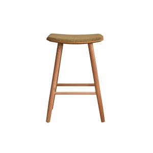 Tabouret en teck massif assise velours cotelé 65 cm