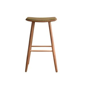 Tabouret en teck massif assise velours cotelé 75 cm