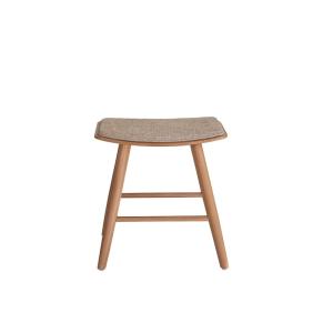 Tabouret en teck massif et velours grège 45 cm