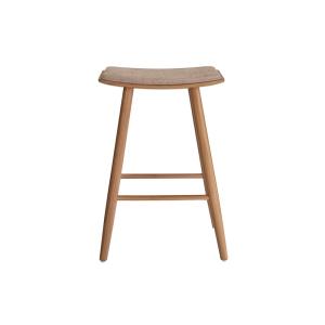 Tabouret en teck massif et velours grège 65 cm