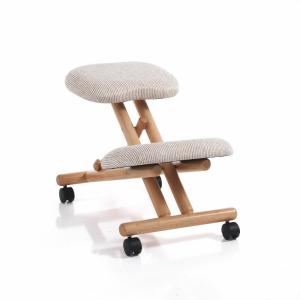 Tabouret ergonomique bois massif assise tissu beige