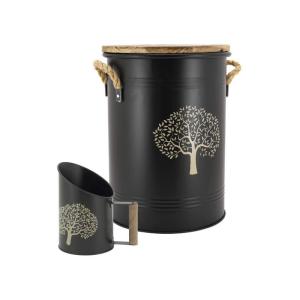 Tabouret et seau à pellets avec pelle arbre métal laqué