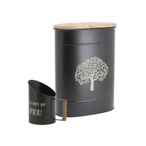 Tabouret et seau à pellets avec pelle au coin du feu métal…