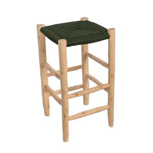 Tabouret haut vert en bois d'eucalyptus et corde