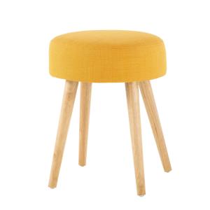 Tabouret jaune et pieds en pin et hévéa