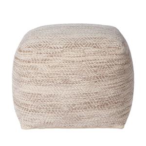 Tabouret, laine beige, carré, 50 x 45 x 50 cm