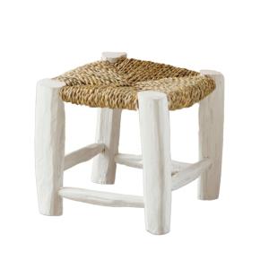 Tabouret Marocain blanc en bois -  Bois - 20 cm