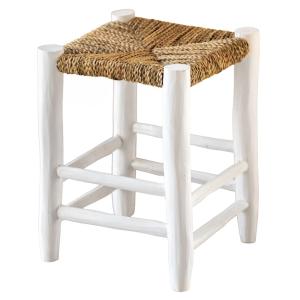 Tabouret Marocain blanc en bois -  Bois - 40 cm