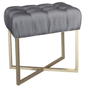 Tabouret pouf rectangle tissu gris foncé pied or