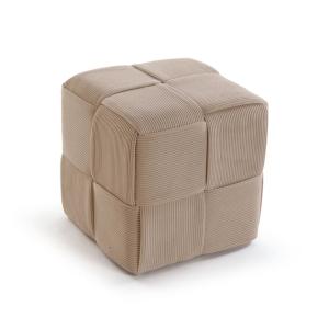 Tabouret pouf rectangulaire en coton beige